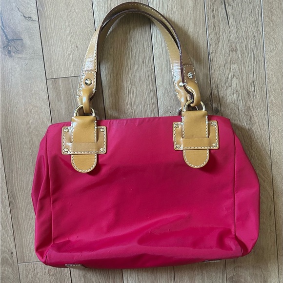 Kate Spade Ferndale Cerise Raspberry Tote Shoulder Bag Purse Pink w/ Tan - Picture 7 of 12
